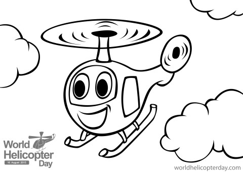 Children colouring in helicopter drawings at a World Helicopter Day event